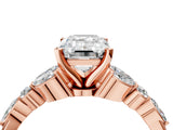 Rose gold Emerald Cut Diamond Solitaire Ring with Side Stones and Four-Prong Setting_481