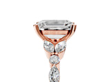 Rose gold Emerald Cut Diamond Solitaire Ring with Side Stones and Four-Prong Setting_482