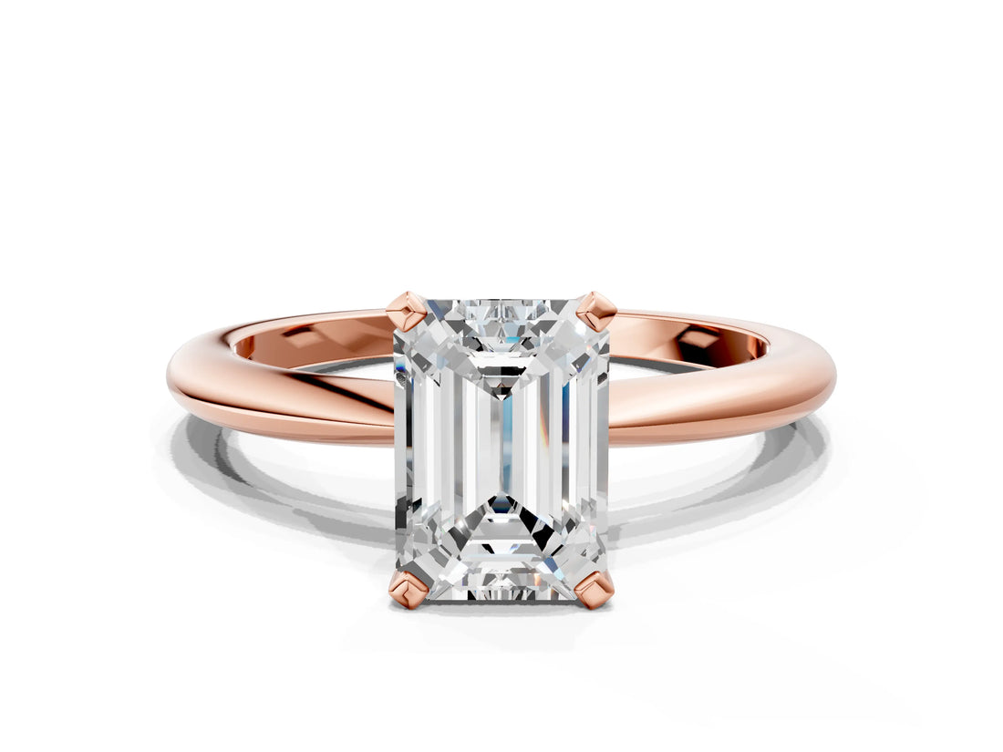 Rose gold Emerald Cut Diamond Solitaire Ring with Six-Prong Setting and Classic Band_324