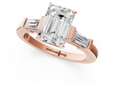 Rose gold Emerald Cut Diamond Solitaire Ring with Tapered Baguette Accents and Four-Prong Setting_106