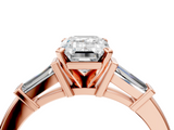 Rose gold Emerald Cut Diamond Solitaire Ring with Tapered Baguette Accents and Four-Prong Setting_109