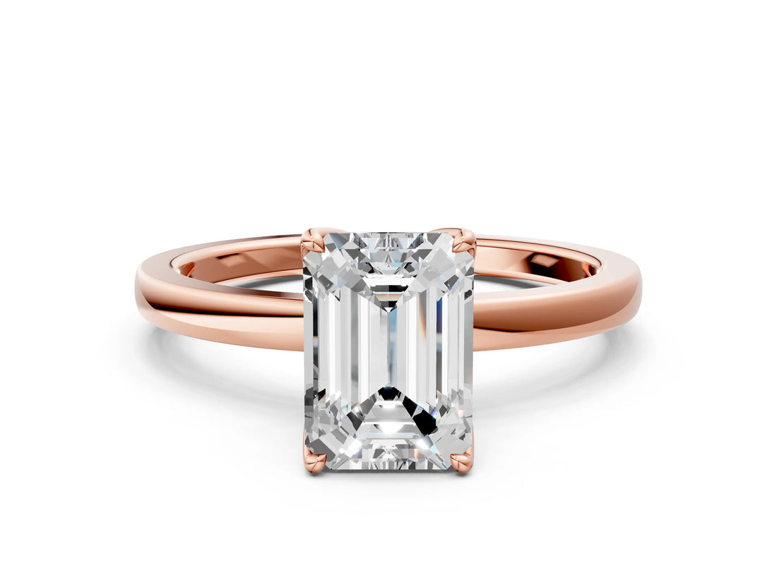Rose gold Emerald Cut Diamond Solitaire Ring with Thin Band and Prong Setting_12