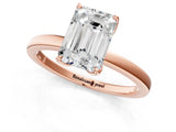 Rose gold Emerald Cut Diamond Solitaire Ring with Thin Band and Prong Setting_13