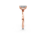 Rose gold Emerald Cut Diamond Solitaire Ring with Thin Band and Prong Setting_14