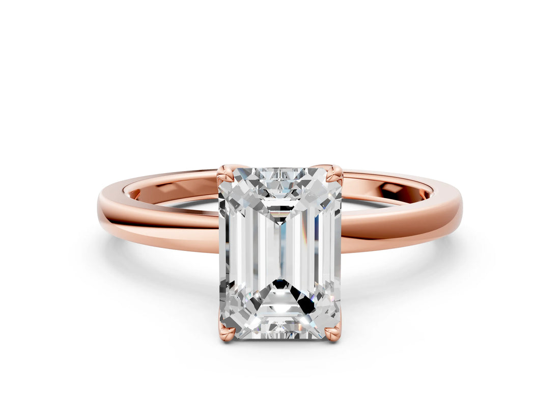 Rose gold Emerald Cut Diamond Solitaire Ring with Thin Band and Prong Setting_24