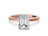 Rose gold Emerald Cut Diamond Solitaire Ring with Thin Band and Prong Setting_24