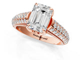 Rose gold Emerald Cut Diamond Solitaire Ring with Three-Row Pavé Band and Four-Prong Setting_36