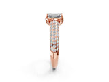 Rose gold Emerald Cut Diamond Solitaire Ring with Three-Row Pavé Band and Four-Prong Setting_37