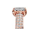 Rose gold Emerald Cut Diamond Solitaire Ring with Three-Row Pavé Band and Four-Prong Setting_40