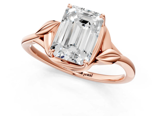 Rose Gold Emerald Cut Bypass Solitaire Engagement Ring Setting with Leaf Shoulders