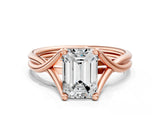 Rose gold Emerald Cut Diamond Solitaire Twist Band Prong Setting Ring_55