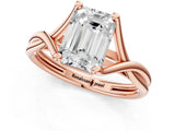 Rose gold Emerald Cut Diamond Solitaire Twist Band Prong Setting Ring_56