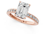Rose gold Emerald Cut Diamond Solitaire with Pave Band and Four-Prong Setting 1