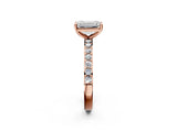 Rose gold Emerald Cut Diamond Solitaire with Pave Band and Four-Prong Setting 2