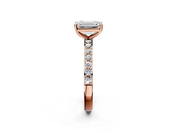 Rose Gold Emerald Cut Solitaire Engagement Ring Setting with Round Pave Band