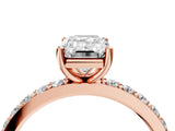 Rose gold Emerald Cut Diamond Solitaire with Pave Band and Four-Prong Setting 4