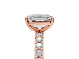 Rose gold Emerald Cut Diamond Solitaire with Pave Band and Four-Prong Setting 5
