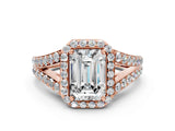 Rose gold Emerald Cut Diamond Split Shank Halo Ring with Four-Prong Setting_70