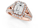 Rose gold Emerald Cut Diamond Split Shank Halo Ring with Four-Prong Setting_71