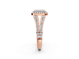 Rose gold Emerald Cut Diamond Split Shank Halo Ring with Four-Prong Setting_72