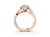 Rose gold Emerald Cut Diamond Split Shank Halo Ring with Four-Prong Setting_73