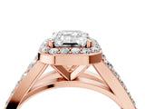Rose gold Emerald Cut Diamond Split Shank Halo Ring with Four-Prong Setting_74