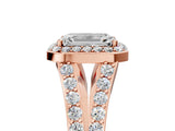 Rose gold Emerald Cut Diamond Split Shank Halo Ring with Four-Prong Setting_75