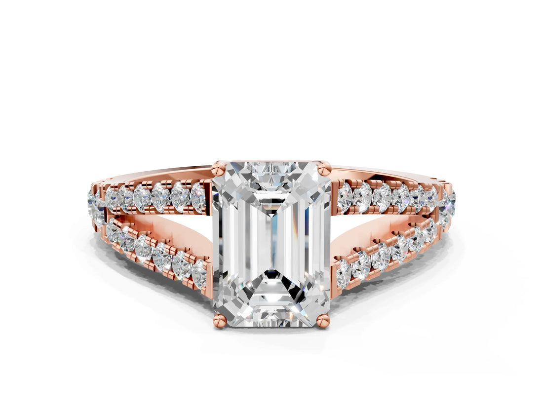 Rose gold Emerald Cut Diamond Split Shank Pavé Engagement Ring with Four-Prong Setting_95