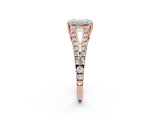 Rose gold Emerald Cut Diamond Split Shank Pavé Engagement Ring with Four-Prong Setting_97