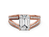 Rose gold Emerald Cut Diamond Split Shank Ring with Pavé Band and Four-Prong Setting_80