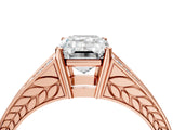 Rose gold Emerald Cut Diamond Split Shank Ring with Pavé Band and Four-Prong Setting_84