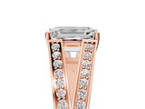 Rose gold Emerald Cut Diamond Split Shank Ring with Pavé Band and Four-Prong Setting_85