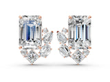 Rose gold Emerald Cut Diamond Stud Earrings with Round and Oval Accents_52