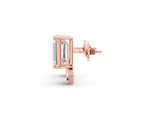 Rose gold Emerald Cut Diamond Stud Earrings with Round and Oval Accents