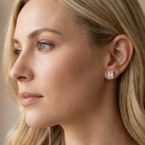 Rose gold Emerald Cut Diamond Stud Earrings
