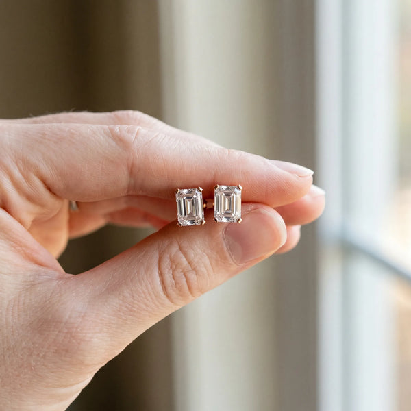 Rose gold Emerald Cut Diamond Stud Earrings