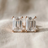 Rose gold Emerald Cut Diamond Stud Earrings_481