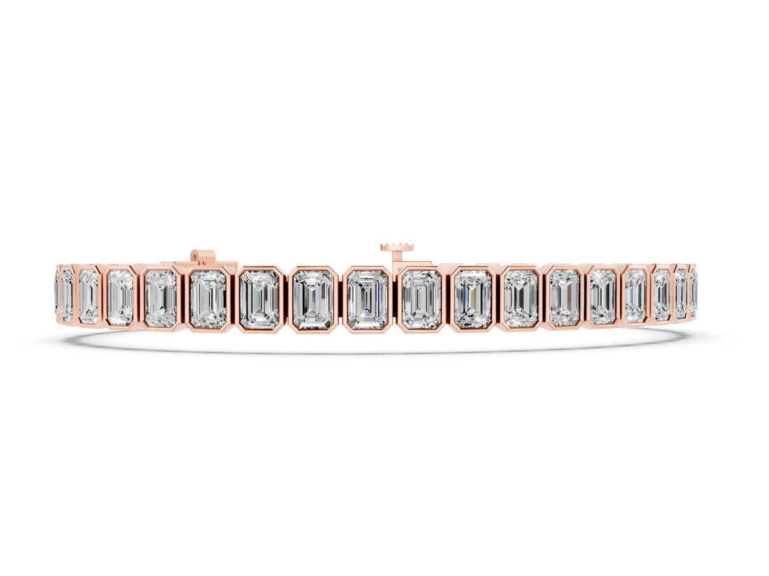 Rose gold Emerald Cut Diamond Tennis Bracelet with Bezel Setting_8