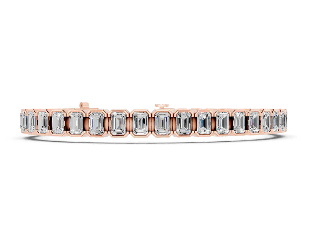 Rose gold Emerald Cut Diamond Tennis Bracelet with Half Bezel Setting_4