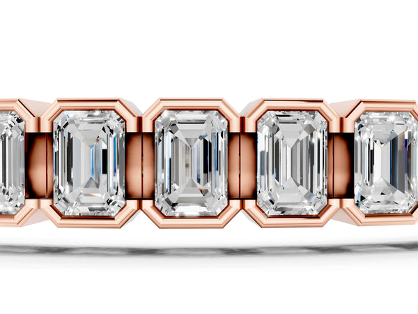 Rose gold Emerald Cut Diamond Tennis Bracelet with Half Bezel Setting