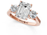 Rose gold Emerald Cut Diamond Three-Stone Engagement Ring with Prong Setting and Pavé Band_4