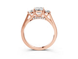 Rose gold Emerald Cut Diamond Three-Stone Engagement Ring with Prong Setting and Pavé Band_6
