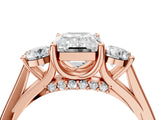 Rose gold Emerald Cut Diamond Three-Stone Engagement Ring with Prong Setting and Pavé Band_7