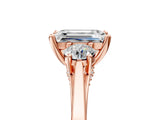 Rose gold Emerald Cut Diamond Three-Stone Engagement Ring with Prong Setting and Pavé Band_8