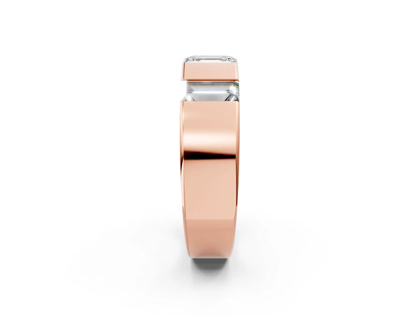 Rose gold Emerald Cut Diamond Three-Stone Mens Ring with Baguette Side Stones