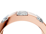Rose gold Emerald Cut Diamond Three-Stone Mens Ring with Baguette Side Stones_4