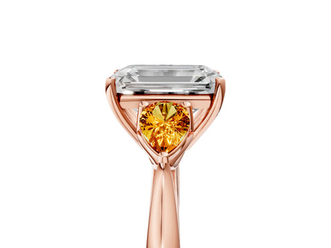Rose gold Emerald Cut Diamond Three-Stone Ring with Pear with Citrine side stone Side Stones and Prong Setting_5