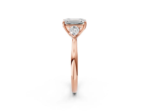 Rose gold Emerald Cut Diamond Three-Stone Ring with Pear with Moissanite side stone Side Stones and Prong Setting_2