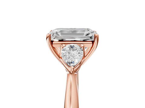 Rose gold Emerald Cut Diamond Three-Stone Ring with Pear with Moissanite side stone Side Stones and Prong Setting_5