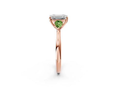 Rose gold Emerald Cut Diamond Three-Stone Ring with Pear with Peridot side stone Side Stones and Prong Setting_2